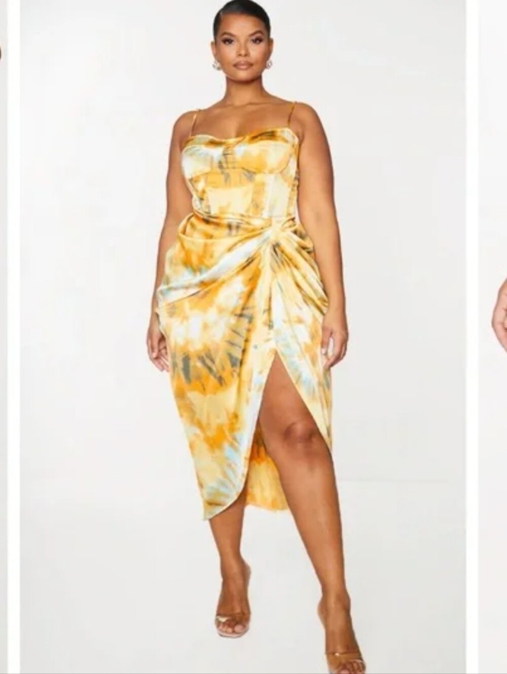 Pretty Little Thing NEW Plus Size 18: Yellow Tie-Dye Midi Skirt- Draped